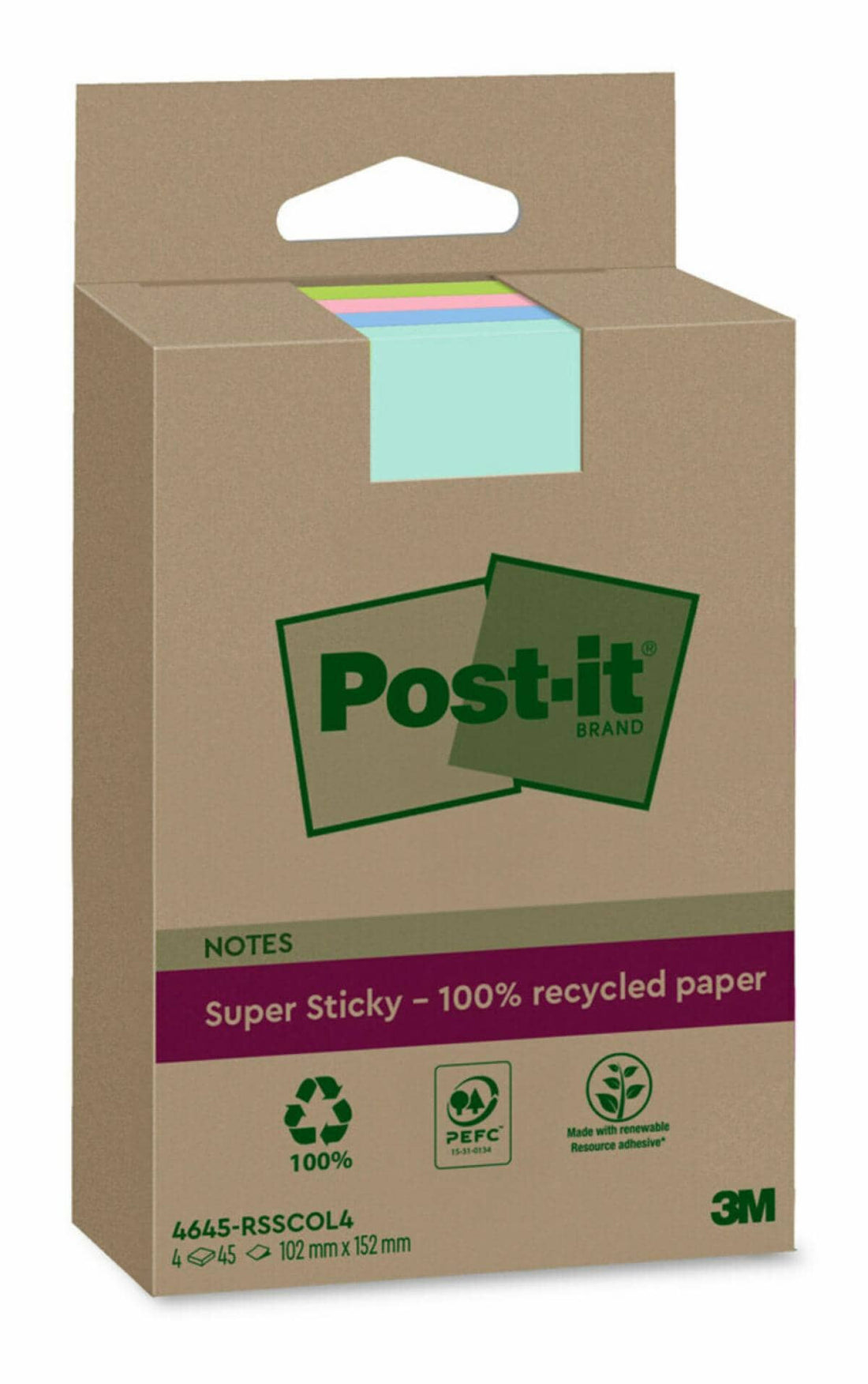 Post-It 4645-RSSCOL4 note paper Rectangle Blue, Green, Rose, Turquoise 45 sheets Self-adhesive