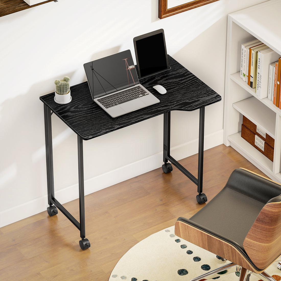 HOMCOM Folding Small Desk on Wheels - Black Wood Effect