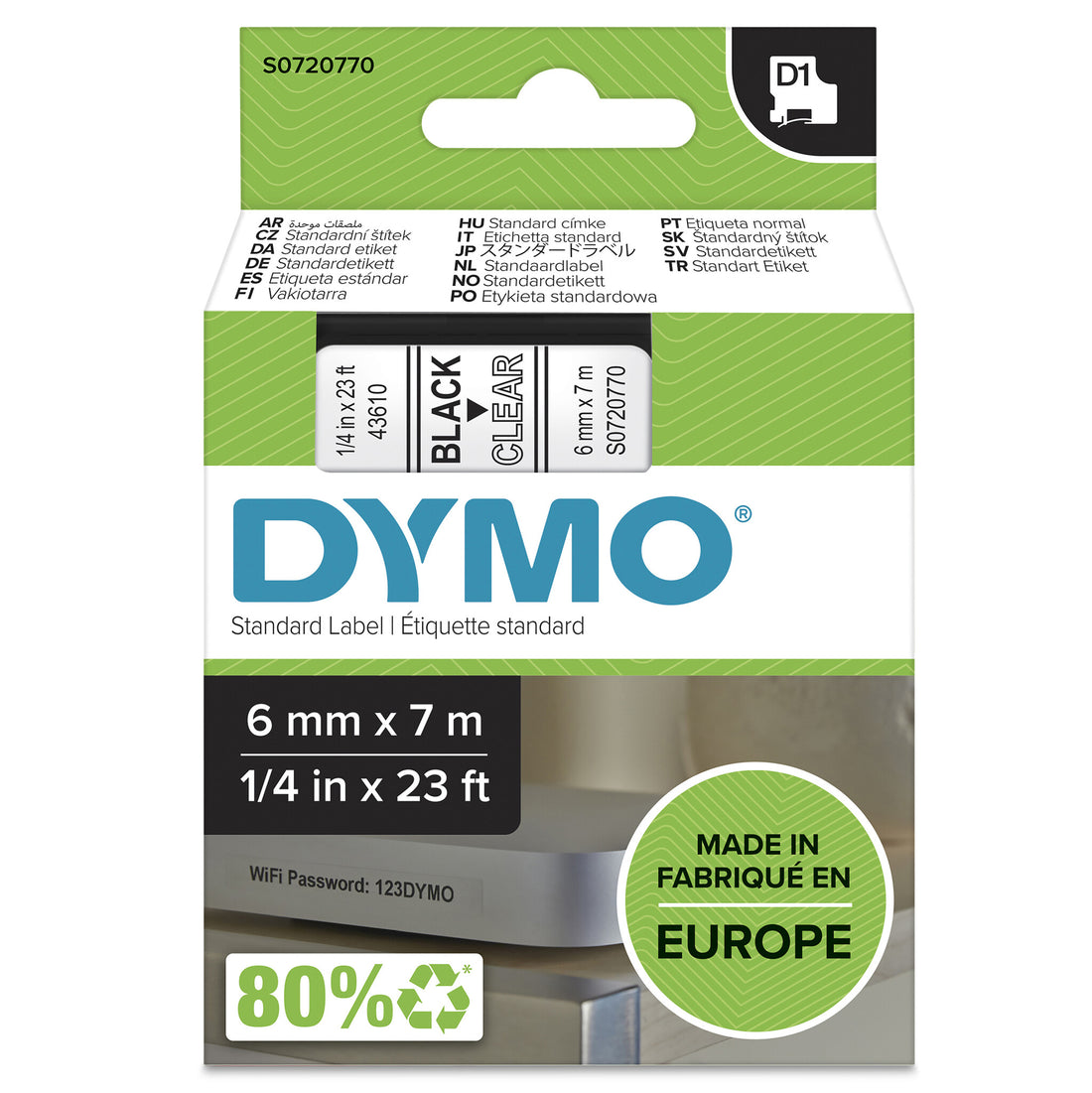 DYMO Authentic D1 Labels | Black Print on Clear Tape | 6 mm x 7 m | Self-Adhesive Labels for LabelManager