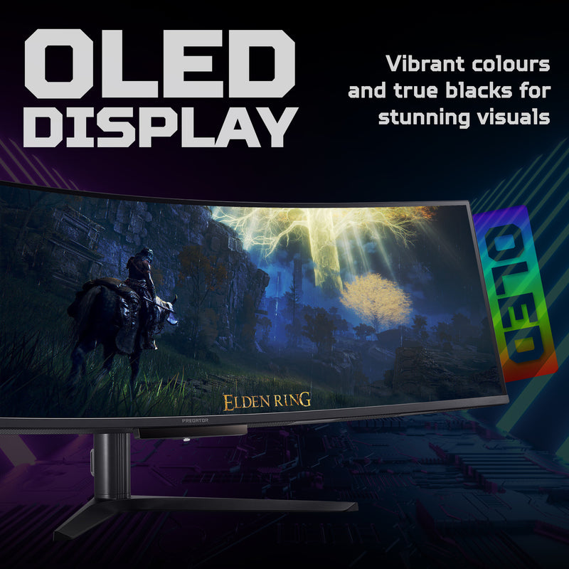 Acer X Predator X49X curved ultra-wide QD-OLED gaming monitor - 49", 32:9, QD-OLED, 1800R curve, Double Quad HD, 240Hz, 0.03ms, AMD FreeSync Premium, DisplayHDR 400 True Black, HDMI, DP & USB-C