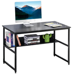 HOMCOM Computer Desk with Storage Shelf, 120 x 60cm Home Office Desk with Metal Frame - Black