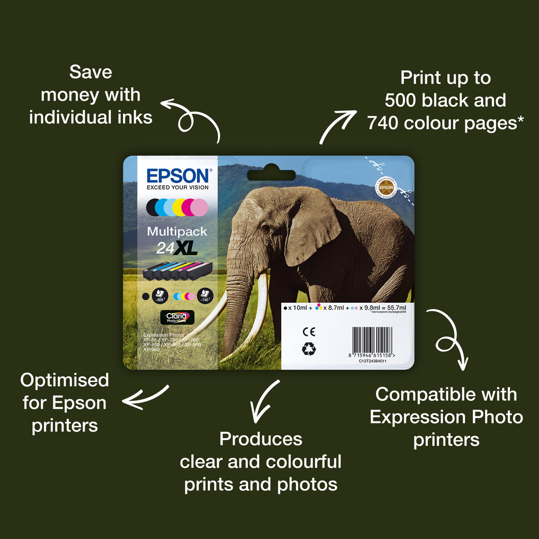 Epson Elephant 24XL Claria Photo HD Single Yellow Ink - image 2