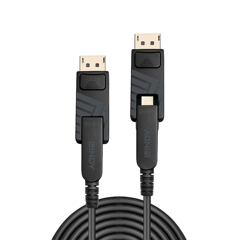 Lindy 30m Fibre Optic Hybrid Mini DisplayPort 1.4 Cable with Detachabl ...