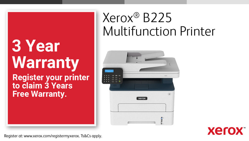 Xerox B225 A4 34ppm Wireless Duplex Copy/Print/Scan PS3 PCL5e/6 ADF 2 Trays 251 Sheets UK