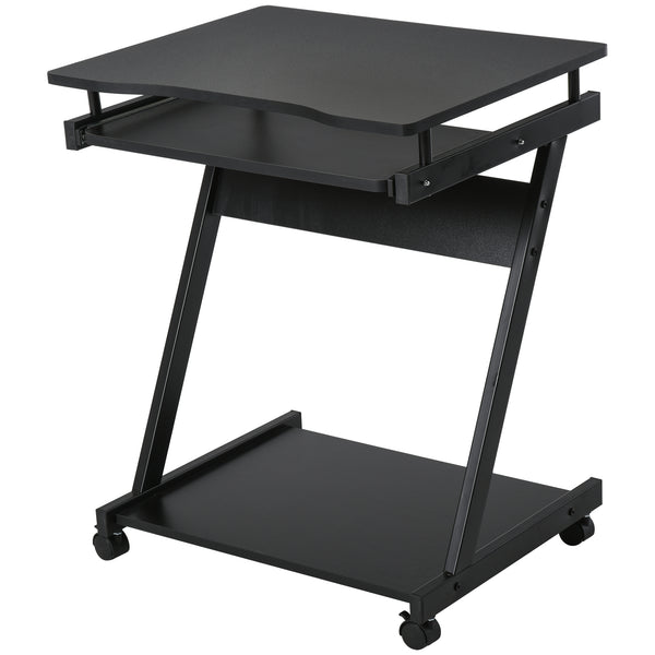 HOMCOM Movable Computer Desk with 4 Moving Wheels and Keyboard Tray Black