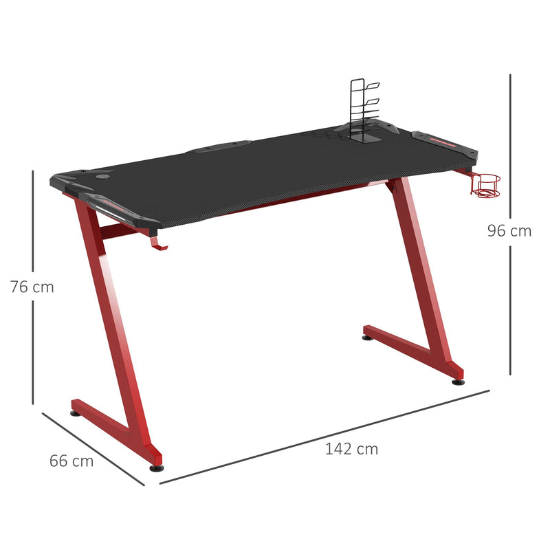 HOMCOM Gaming Desk, Ergonomic Home Office Desk - Black/Red