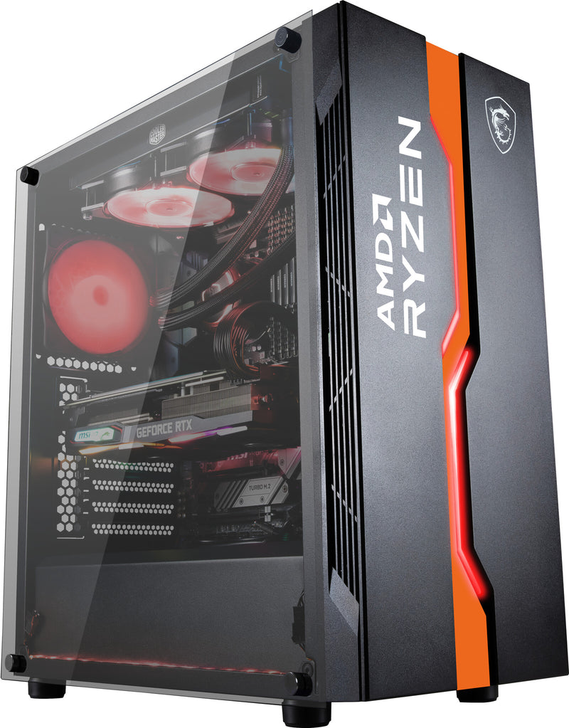 MSI MAG VAMPIRIC 011C Mid Tower Gaming Computer Case 'Black AMD RYZEN Edition, 1x 120mm RGB Fan, RGB Front Panel, Tempered Glass Panel, ATX, mATX, mini-ITX'