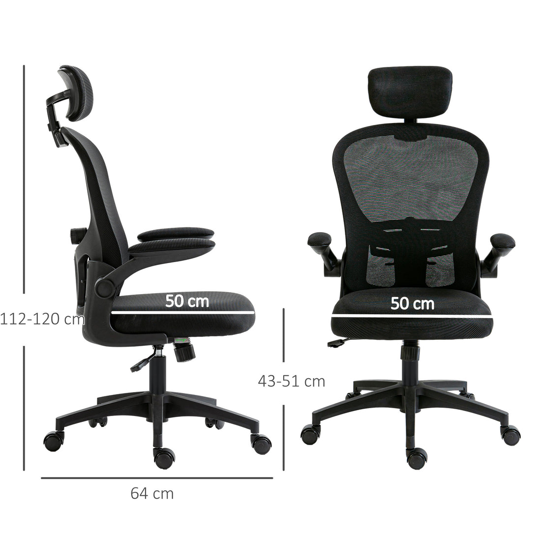 Vinsetto Multi-Adjustable Office Chair, with Lumbar Support, Headrest and Mesh Back - Black