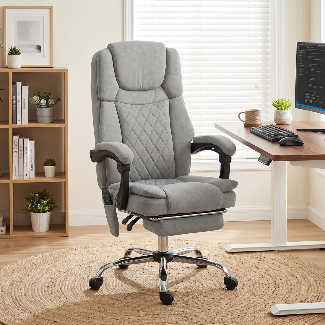 HOMCOM Office Chair with 6-Point Vibration Massage and Heat, Executive Computer Desk Chair with High Back, Reclining, Grey