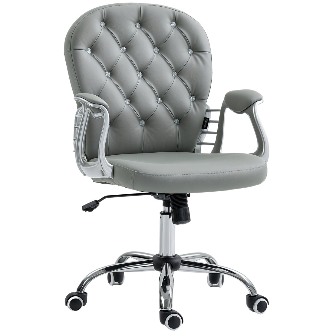 Vinsetto Office Chair Ergonomic 360° Swivel PU Diamante Padded Base 5 Castor Wheels for Home Work Grey