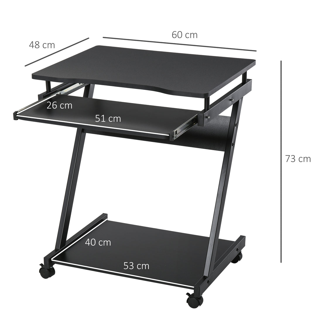 HOMCOM Movable Computer Desk with 4 Moving Wheels and Keyboard Tray Black