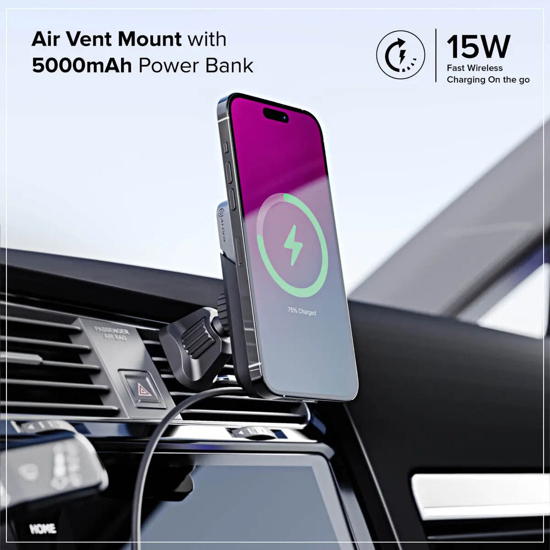 ALOGIC Matrix+ Universal Wireless Car Charger with 5000mAH Wireless Magnetic Power Bank and Air Vent Mount - image 2