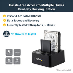 StarTech.com Standalone Hard Drive Duplicator, Dual Bay HDD/SSD Cloner/Copier, USB 3.1 (10Gbps) to SATA III HDD/SSD Docking Station, Hard Disk Duplicator Dock, Hard Drive Cloner