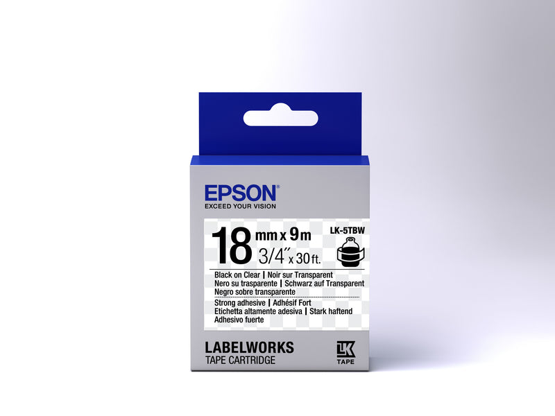Epson Label Cartridge Strong Adhesive LK-5TBW Black/Transparent 18mm (9m)
