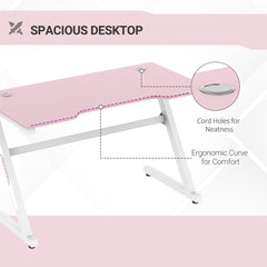 HOMCOM 1.2m Gaming Desk Z-Shaped Racing Style Home Office Computer Table with 2 Cable Managements for E-sport Study Workstation Pink