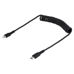 StarTech.com 20in / 50cm USB C to Lightning Cable, MFi Certified, Coiled iPhone Charger Cable, Black, Durable TPE Jacket Aramid Fiber, Heavy Duty Coil Lightning Cable