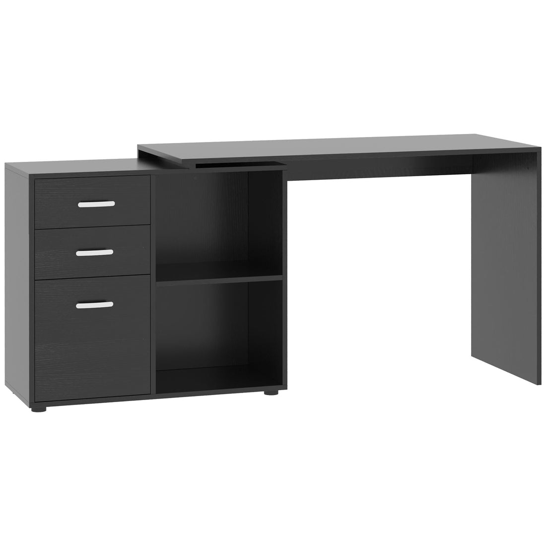 HOMCOM L Shaped Computer Desk, Reversible Home Office Desk with Drawers, File Cabinet and Storage Shelves, Study Table, 117 x 83.5 x 76cm, Black