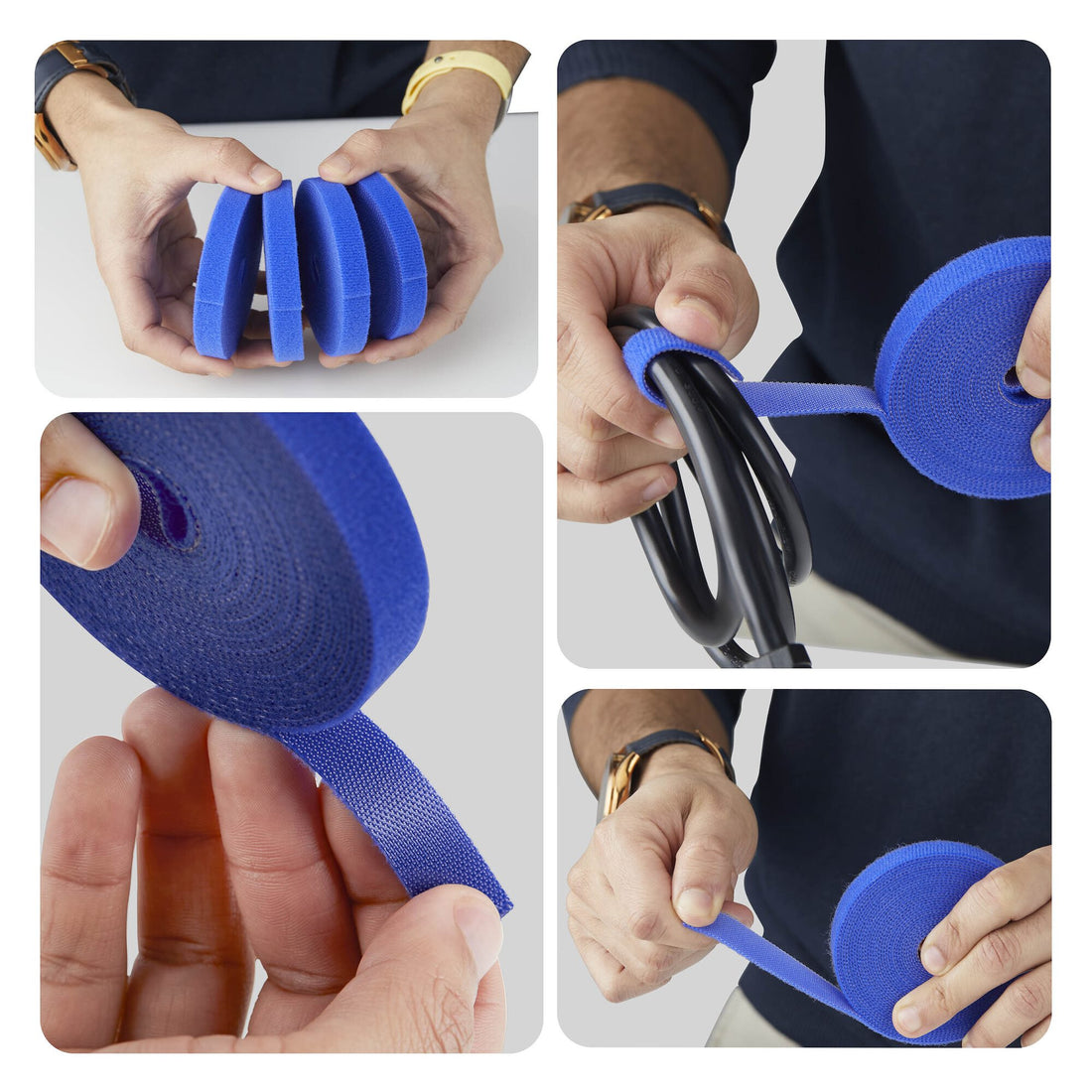StarTech.com 4-pack 15ft (4.6m) Hook and Loop Roll, 0.5in Wide, Blue, Cut-to-Size Reusable Cable Ties - image 2