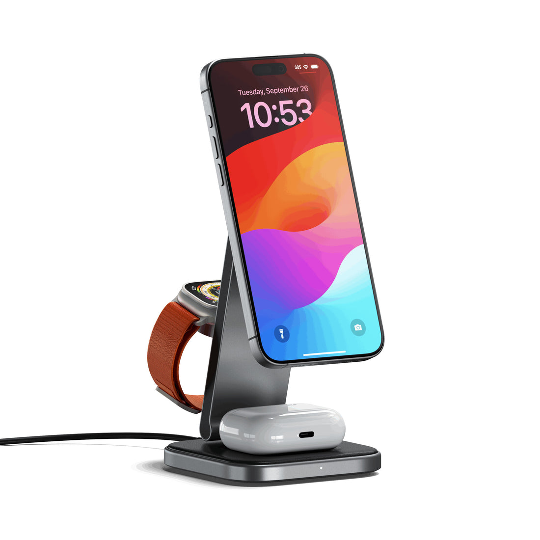 Satechi ST-Q31FM-EA mobile device charger Headphones, Smartphone, Smartwatch Grey, Black USB Wireless charging