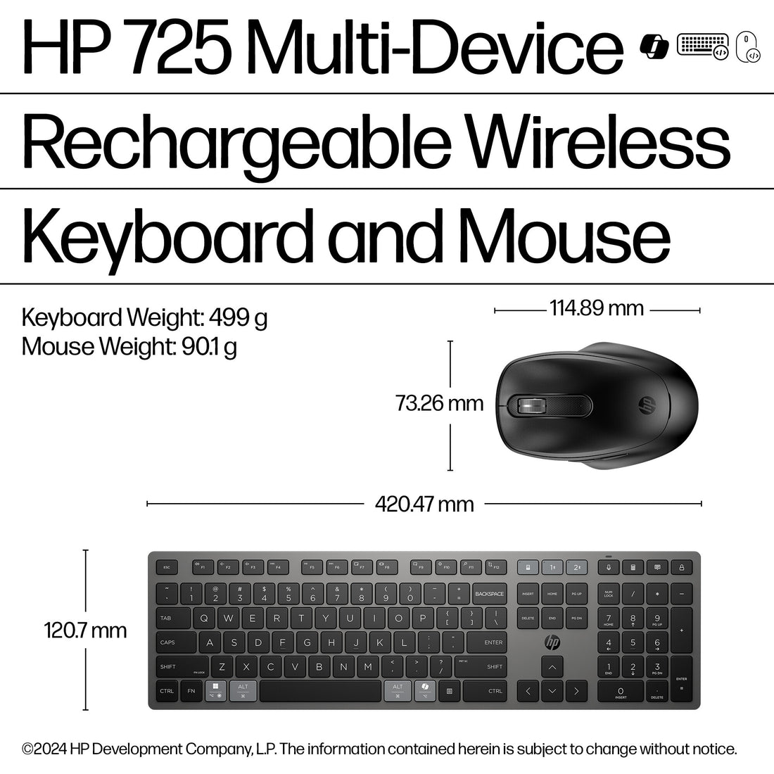 HP 720 Multi-Device Rechargeable Wireless Keyboard and Mouse Combo - image 3