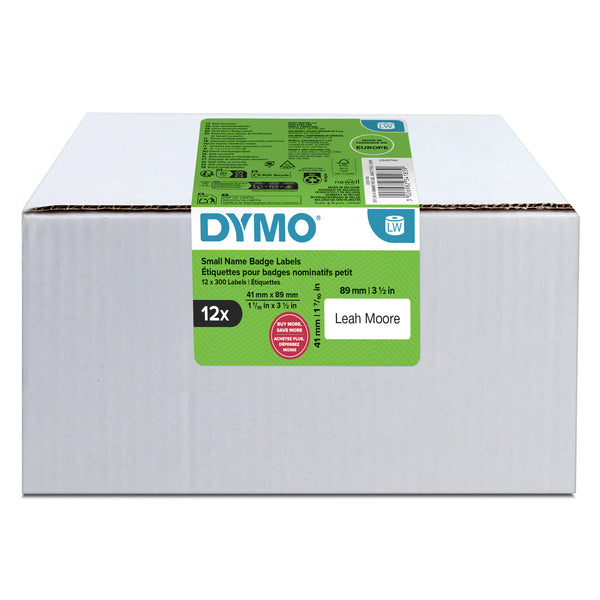 DYMO Authentic LabelWriter Small Name Badge Labels | 41 mm x 89 mm | Self-Adhesive | 12 Rolls of 300 Easy-Peel Labels (3,600 Count) | for LabelWriter Label Makers | Made in Europe