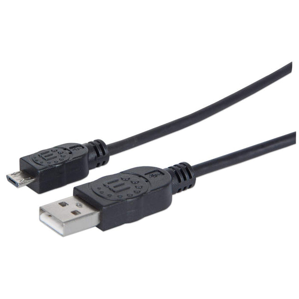 Manhattan USB-A to Micro-USB Cable, 1.8m, USB 2.0, 480 Mbps, Hi-Speed USB, Black, Lifetime Warranty, Equivalent to UUSBHAUB6