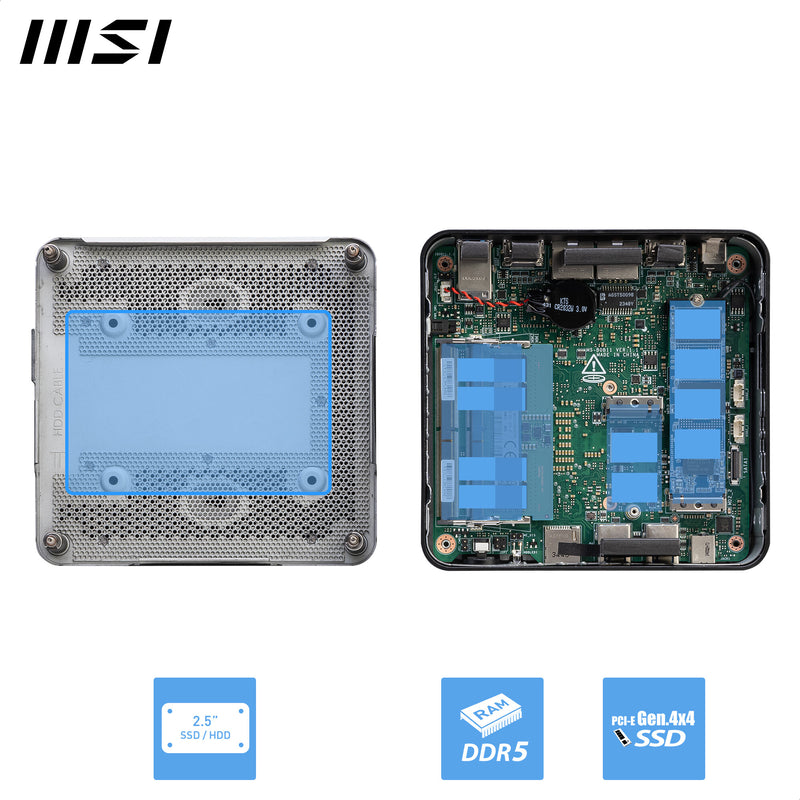 MSI Cubi NUC 1M Intel Core 7 150U (14th Gen) Barebone, NUC, SFF, Mini Computer, HTPC, (NO RAM, NO Storage, NO OS), Intel Graphics/DDR5/Dual ThunderBolt 4/Dual HDMI/Dual LAN/WiFi 6E/BT 5.3/VESA