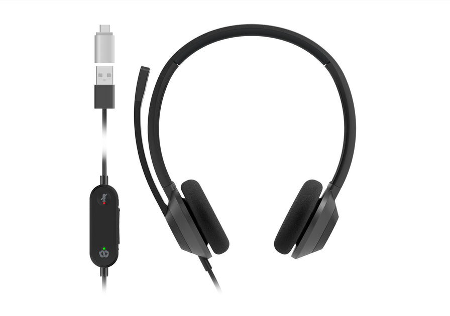 Cisco Headset 322Q USB-C, Wired Dual On-Ear Headphones, Microsoft Team ...