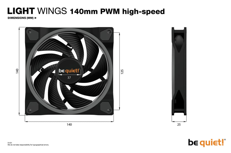 be quiet! Light Wings 140mm ARGB PWM High Speed Fan Black