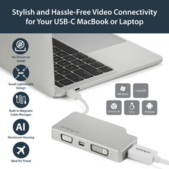 StarTech.com USB C Multiport Video Adapter with HDMI, VGA, Mini DisplayPort or DVI - USB Type C Monitor Adapter to HDMI 1.4 or mDP 1.2 (4K) - VGA or DVI (1080p) - Silver Aluminum
