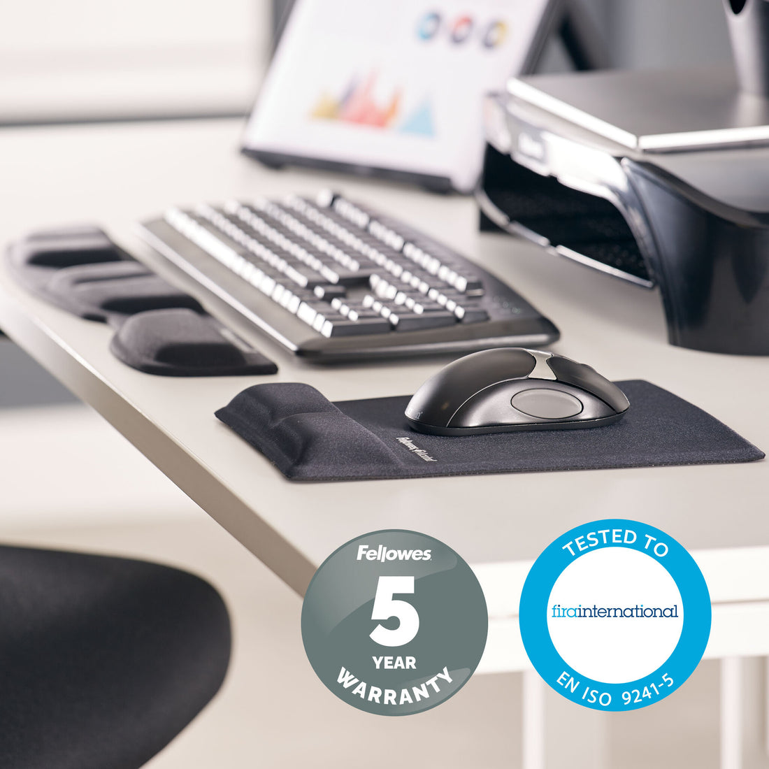 Fellowes Mouse Mat Wrist Support - Health-V Mouse Pad with Antibacterial Protection - Ergonomic Mouse Mat for - image 5