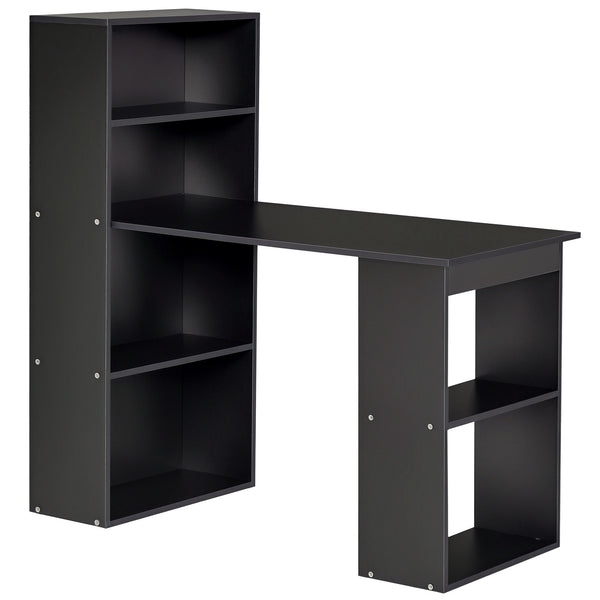 HOMCOM 120cm Computer Desk, Wooden PC Laptop Table with 6-Tier Storage Bookshelves, Home Office Working Study Desk, Writing Workstation, Black