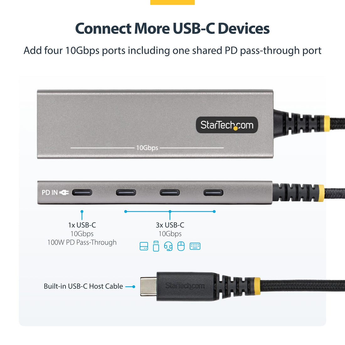 StarTech.com 4-Port USB-C Hub, 10Gbps, 100W PD Charging, 4x USB-C Ports, Overcurrent Protection, PCR Aluminum - image 5