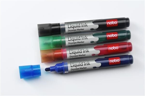 Nobo Liquid Ink Whiteboard Pens Bullet Tip 6 Pack