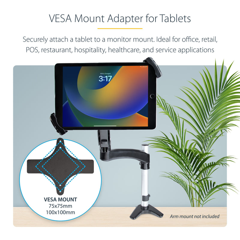 StarTech.com VESA Mount Adapter for Tablets 7.9 to 12.5in - Up to 2kg (4.4lb) - 75x75/100x100 VESA Patterns - Universal Anti-Theft Tablet VESA Mount Clamp - Secure Tablet Mount - Black