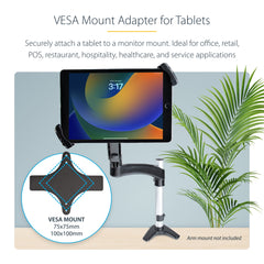StarTech.com VESA Mount Adapter for Tablets 7.9 to 12.5in - Up to 2kg (4.4lb) - 75x75/100x100 VESA Patterns - Universal Anti-Theft Tablet VESA Mount Clamp - Secure Tablet Mount - Black