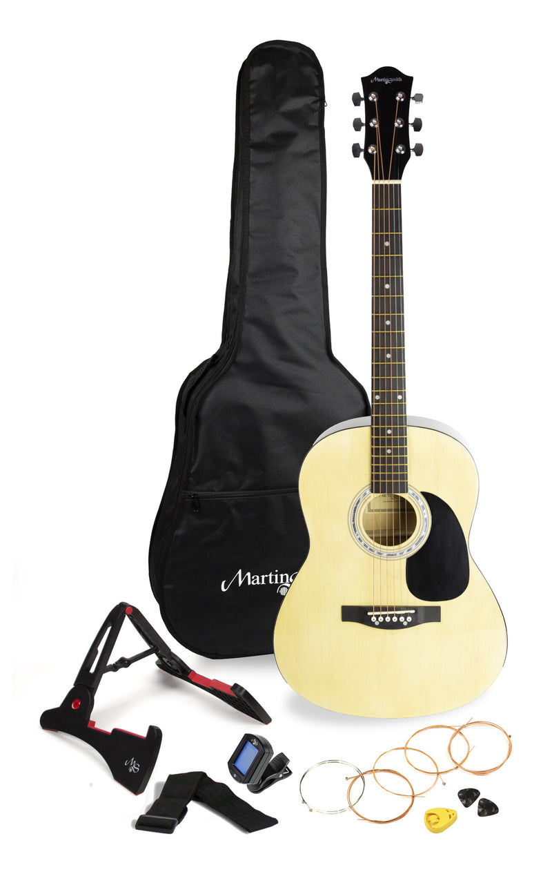 Martin Smith Full-Size Acoustic Guitar Kit with Stand, Tuner, Bag, Strap, Plectrums, Spare Strings & Lessons
