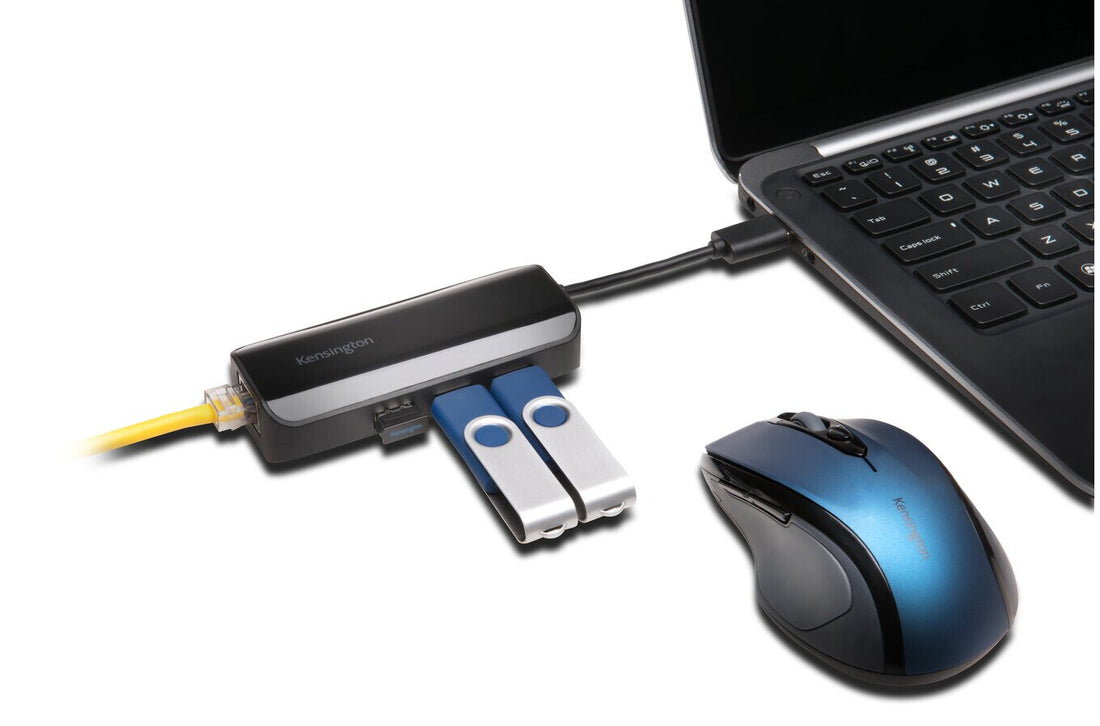 Kensington UA3000E USB 3.0 Ethernet Adapter & 3-Port Hub — Black - image 2