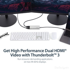 StarTech.com Thunderbolt 3 to Dual HDMI 2.0 Adapter - 4K 60Hz - Thunderbolt 3 Certified - Dual Monitor HDMI Video Converter Adapter - Mac & Windows compatible - Dual 4K Display HDMI
