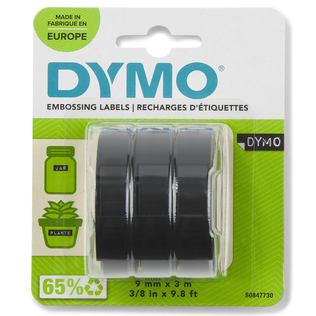 DYMO Authentic Embossing Label Tape | 9 mm x 3 m rolls | White Print on Black | Self-Adhesive | for Embossing - image 2