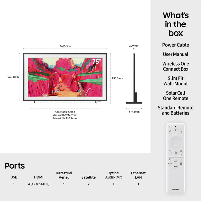 Samsung 2025 75" The Frame Pro Art Mode Neo QLED 4K HDR Smart TV 190.5 cm (75") 4K Ultra HD Wi-Fi Black