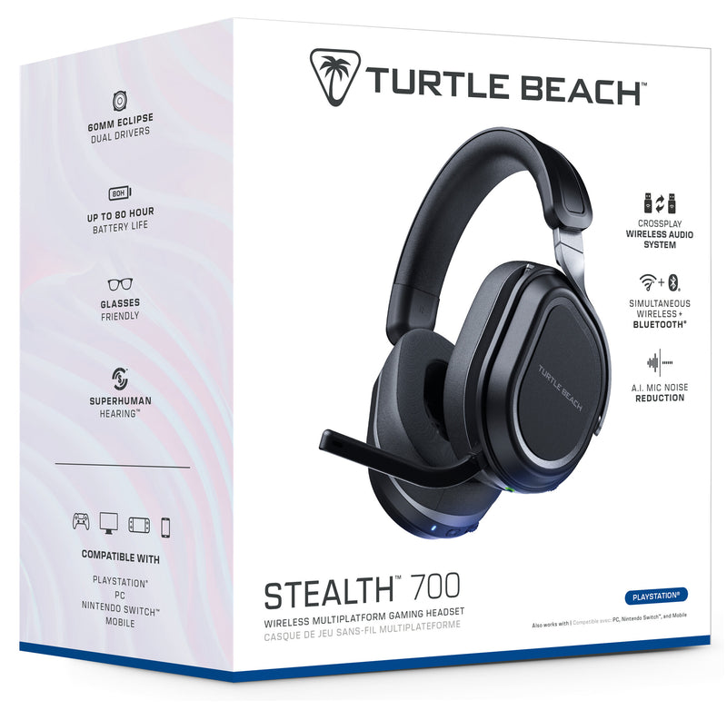 Turtle Beach Stealth 700 Black PlayStation Wireless Gaming Headset with up to 80 hour Battery, Bluetooth, Dual Transmitters and 60mm Speakers for PS5, PS4, PC and Mobile