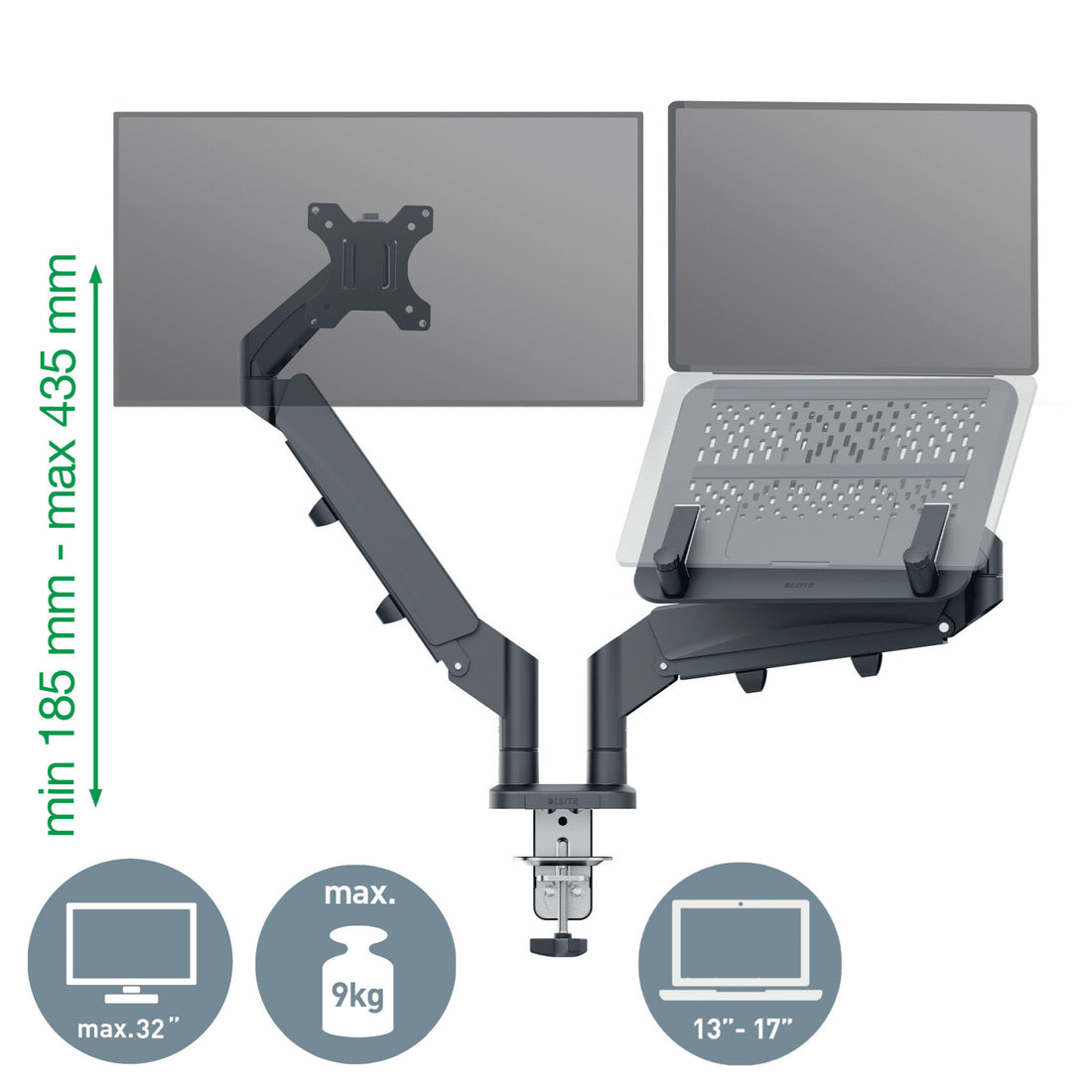 Leitz Ergo Space Saving Dual Monitor & Laptop Arm - image 5