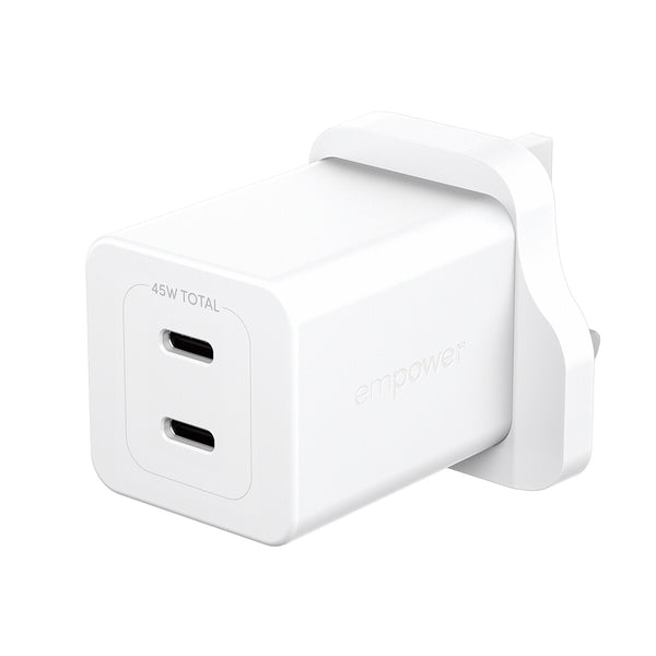 PanzerGlass empower™ by ® Turbo 45W Charger incl. 2 x USB-C | UK Plug | Silver White