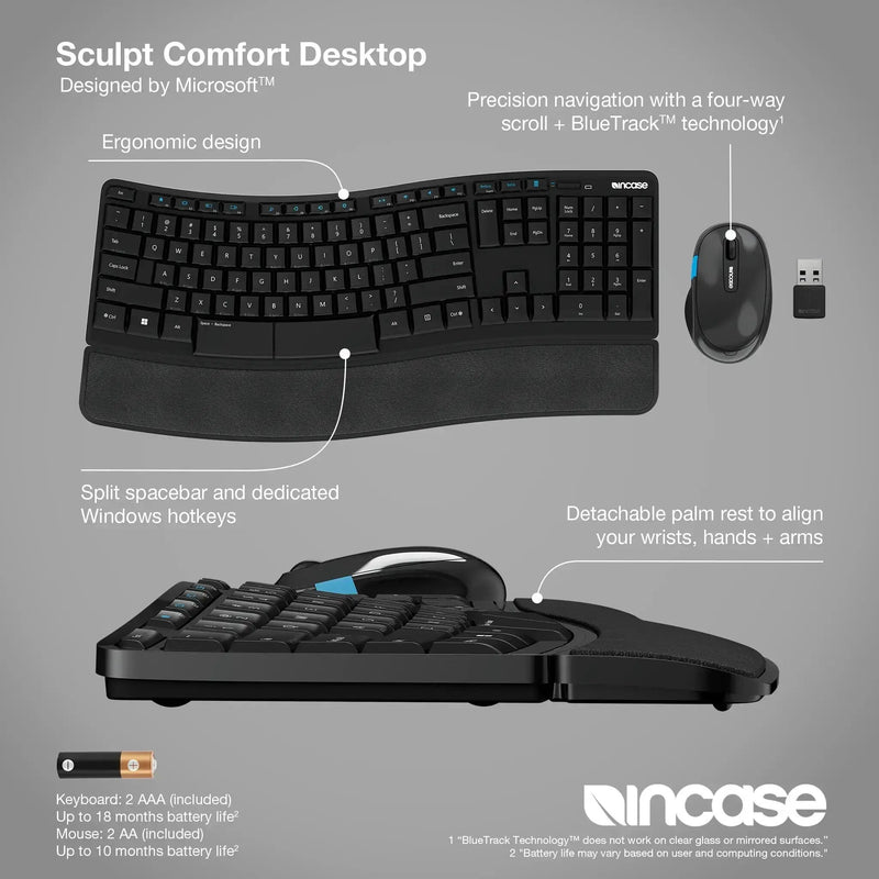 Incase Designed by Microsoft Sculpt Comfort Desktop keyboard Mouse included Office RF Wireless QWERTY German Black
