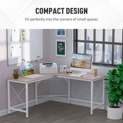 HOMCOM Corner Gaming Desk L-Shape Computer PC Workstation Home Office Three Worktop Writing Table 76x150cm Oak