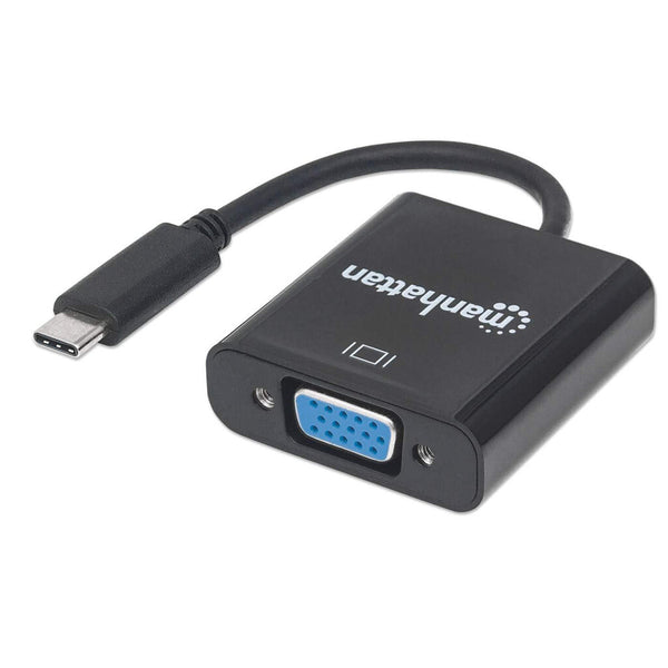 Manhattan USB-C to VGA Adapter Cable, 1080p@60Hz, 8cm, Male to Female, Black, Lifetime Warranty, Equivalent to CDP2VGA