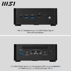 MSI Cubi NUC 1M Intel Core 7 150U (14th Gen) Barebone, NUC, SFF, Mini Computer, HTPC, (NO RAM, NO Storage, NO OS), Intel Graphics/DDR5/Dual ThunderBolt 4/Dual HDMI/Dual LAN/WiFi 6E/BT 5.3/VESA