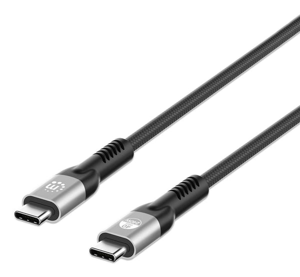 Manhattan Fast USB-C to USB-C USB4 Cable, 2m, Up to 240W Laptop Charging, 40 Gbps High-Speed Data and 8K@60Hz Video, Extra-Long Reach for Desk or Floor Sockets, Black, Three Year Warranty, Comparable to CC2M40GUSB4GEN3