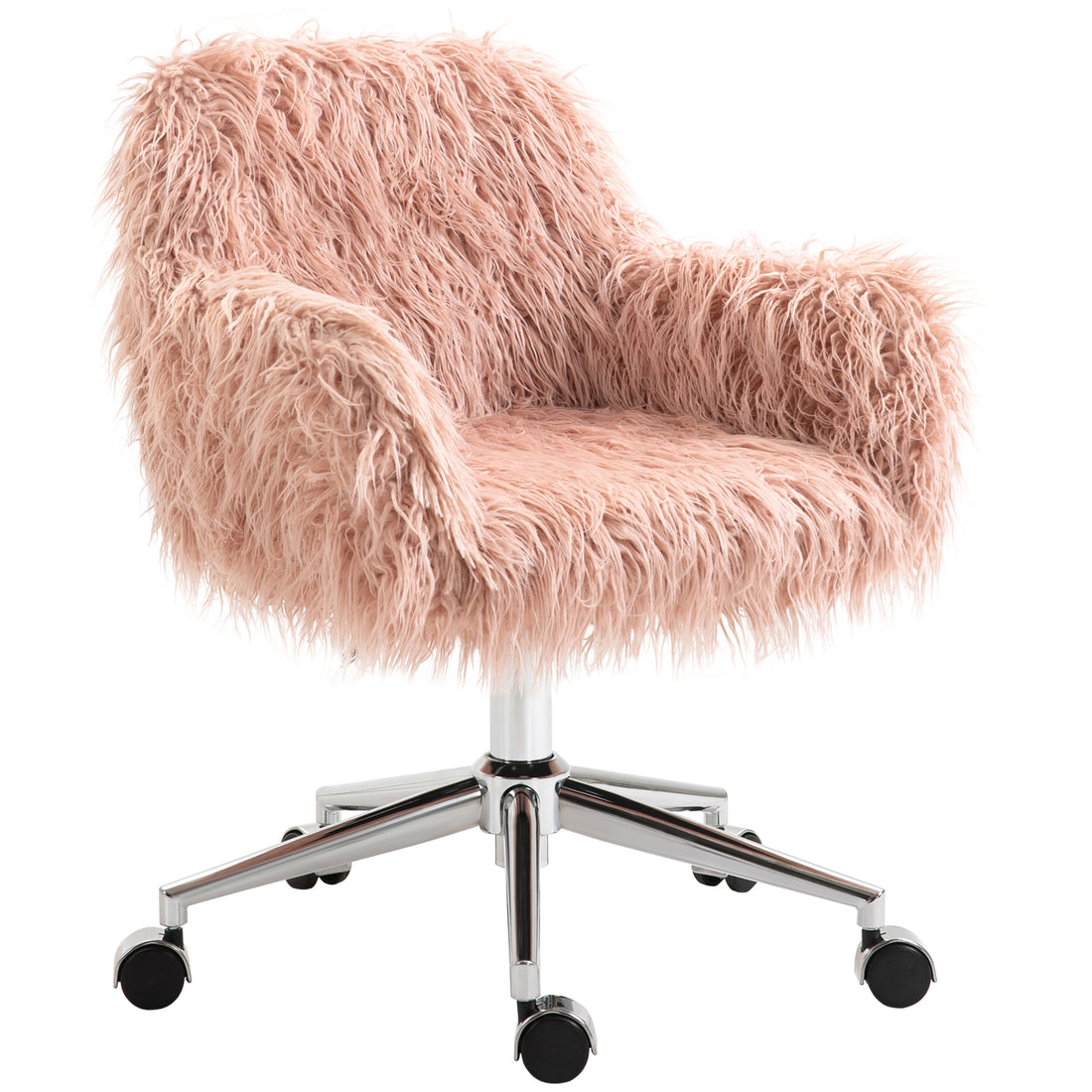 Vinsetto Faux Fur Desk Chair, Rolling Swivel Makeup Chair with Adjustable Height, Armrets for Home Office, Bedroom, Pink